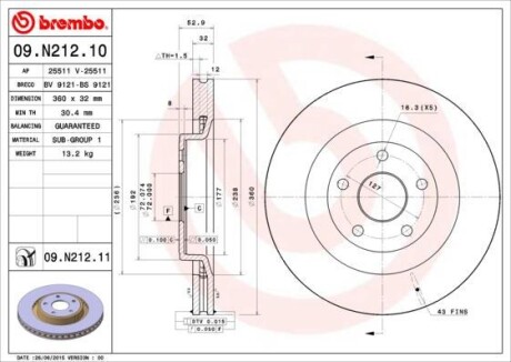 Гальмівний диск BREMBO 09N21211