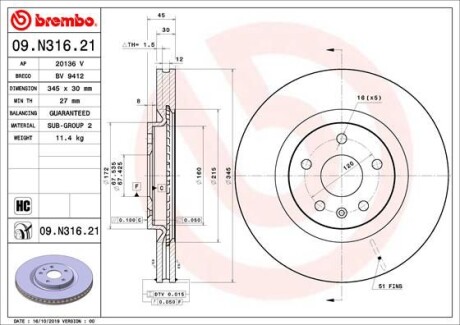 Гальмівний диск BREMBO 09N31621