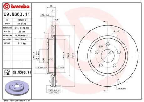 Гальмівний диск BREMBO 09N36311