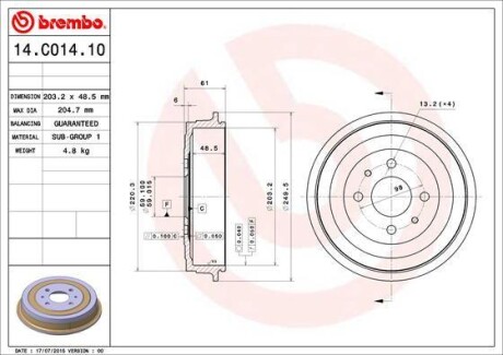 Гальмівний барабан BREMBO 14C01410