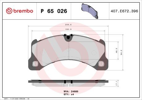 Гальмівні колодки дискові BREMBO P65 026