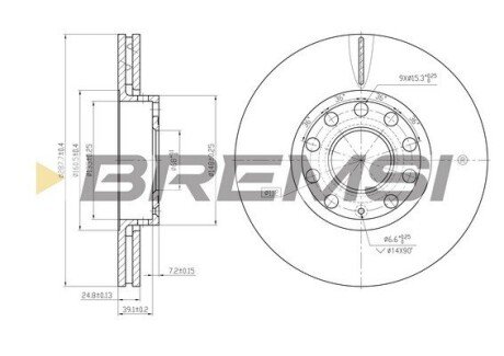 Гальмівний диск перед. Audi 100/A4/A6/Passat B5 90-05 (288x25) BREMSI CD7706V