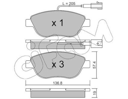 Гальмівні колодки пер. Berlingo/Partner 01-/Doblo 03- (137x57.3x19)(з датчиком) CIFAM 822-322-0