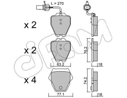 VW гальмівні колодки передн з датчик. Audi A4,6, Allroad 97- CIFAM 822-774-1 (фото 1)