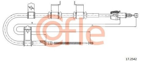 Трос ручного гальма зад. Gets 5doors 03- Л. (барабан/крім CRDi) (1610/1363) COFLE 17.2542