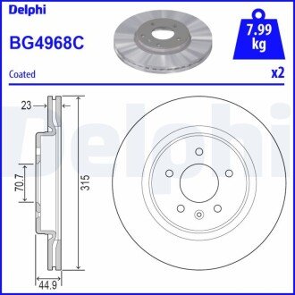 OPEL диск гальмів.задн. Insignia B Delphi BG4968C