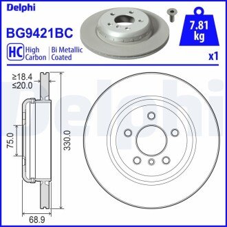 Гальмівний диск двосекційний Delphi BG9421BC