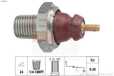 FORD датчик тиску мастила Escort,Fiesta,Focus,Mondeo I,II,Scorpio,Sierra,Transit,Mazda EPS 1.800.011 (фото 1)