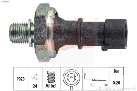 OPEL датчик тиску мастила Astra H 1,7 04-, Meriva 1,7DTI/CDTI 06-, Vectra C 3,0CDTI 05-. EPS 1.800.170