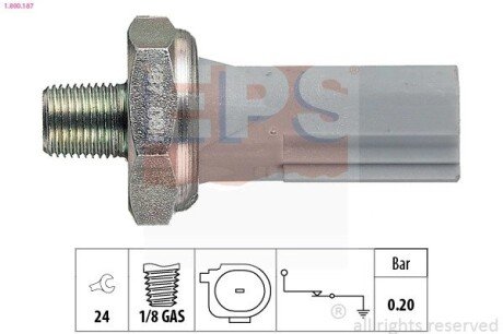 MITSUBISHI датчик тиску мастила Colt 04-, Lancer 01-, Outlander 03-, Pajero 3,8 06-, CITROEN C-Crosser 2,4- 07-. EPS 1.800.187