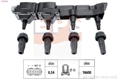 CITROEN котушка запалювання Peugeot 1007/206/207/307 1,6 16V 00-,Berlingo,C2/C3/C4 1,6 16V 00- EPS 1.970.407