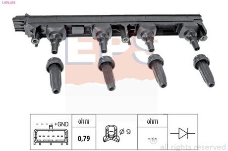 CITROEN Катушка зажигания PEUGEOT 307/407 2,0 02-C4/C5 2,0 16V 04-. EPS 1.970.476