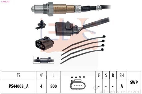 Лямбда-зонд VW 1,8-2,0TSI/TFSI/GTI 04-. EPS 1.998.243