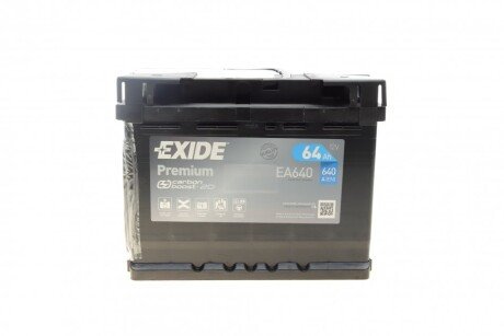 Акумуляторна батарея 64Ah/640A (242x175x190/+R/B13) Premium EXIDE EA640