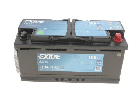 Акумуляторна батарея 105Ah/950A (392x175x190/+R/B13) (Start-Stop AGM) (аналог EK1060) EXIDE EK1050