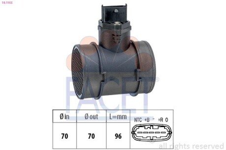 Витратомір повітря (5 конт.) Combo 1.7Di/DTi 01- (48/55kw) FACET 10.1155