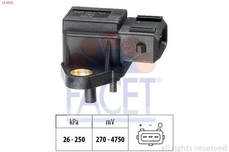 Датчик тиску наддуву (3 конт.) BMW 3(E36)/5(E34,E39)/7(E38) 2.5D 91-07 (10.3029) FACET 103029