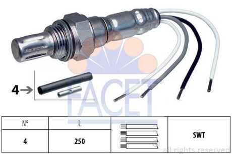 Датчик кисню (лямбда-зонд) Audi/Chevrolet/Fiat/Honda/Mitsubishi/Ford (10.7008) FACET 107008