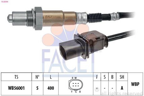 Датчик кисню (лямбда-зонд) (5 конт./400 мм) Berlingo 1.6HDi 10-/Jumper 3.0HDi 06-/Astra H 1.9CDTi 04-12 (10.8394) FACET 108394 (фото 1)