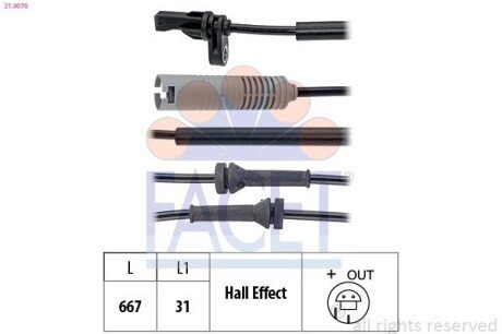 Датчик ABS BMW 1(E81), 3(E90) 05- передн Л/Пр (21.0076) FACET 210076