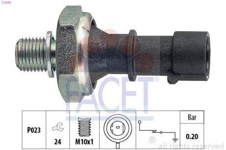 Датчик тиску оливи (0,2 bar/1 конт./черный) Astra J/H/Zafira B/Cruze 03- 1.7CDTi (7.0170) FACET 70170 (фото 1)