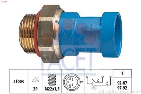 Датчик вмикання вентилятора Citroen Jumper / Fiat Ducato / Peugeot Boxer 2.0-2.8 i/D/HDi/iDTD/TDI 9 (7.5643) FACET 75643