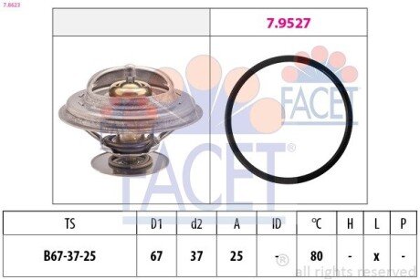 Термостат OM 615-617/BMW 3(E30)/5(E12/E28) 68-/VW 2.3-3.2 V6/VR6 90- (79 C) (7.8623) FACET 78623