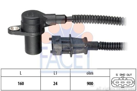 Датчик положения коленвала KIA Sorento I (05-) 2.5CRDi (9.0588) FACET 90588