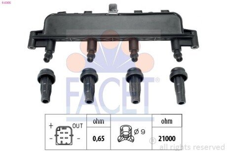 Котушка запалення BERLINGO/C2/C3 I/C3/P206/P307 1.1-1.6 93- FACET 9.6305