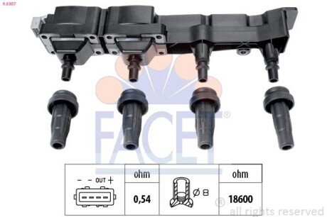 Котушка запалення Citroen Berlingo/ Peugeot 206/307/Partner 1.6 00- (9.6307) FACET 96307 (фото 1)