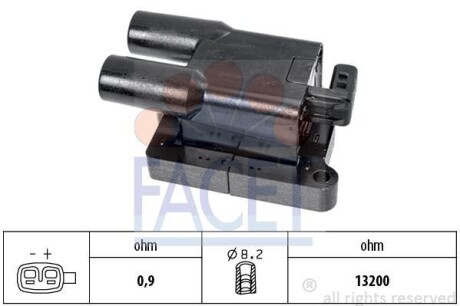 Котушка запалювання (на два цилиндра) Hyundai i10 (03-)1.1i (9.6396) FACET 96396