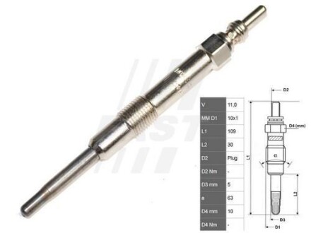 Свічка розжарення 1.9D Multijet Doblo/Punto 06-/Croma 05- FAST FT82733