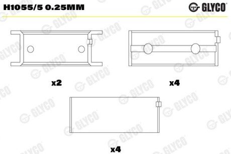 Вкладиші колінчатого валу +0,25мм Glyco H1055/5 0.25MM