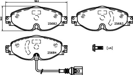 VW Тормозн.колодки передн. Golf VII,Audi A3 13-,Skoda Octavia 12- HELLA 8DB 355 020-191