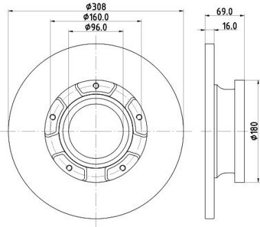 Гальмівний диск (задній) Ford Transit 12- HELLA 8DD355126-591 (фото 1)