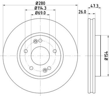 PRO HIGH CARBON HYUNDAI диск гальмівний передн. Tucson, Sonata 04-, Kia Magentis HELLA 8DD 355 129-711