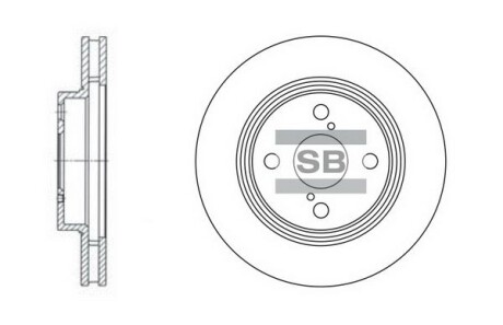 Диск гальмівний (кратно 2) передній (вентильований) Toyota Corolla ZZE12 (02-) (D=254.8mm) HI-Q Hi-Q (SANGSIN) SD4006