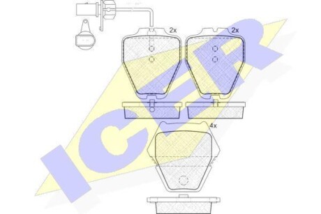 Колодки гальмівні (передні) Audi A4 97-01/A6 97-05/VW Passat B5 00-05/Phaeton 02-08 (+датчики) ICER 181571