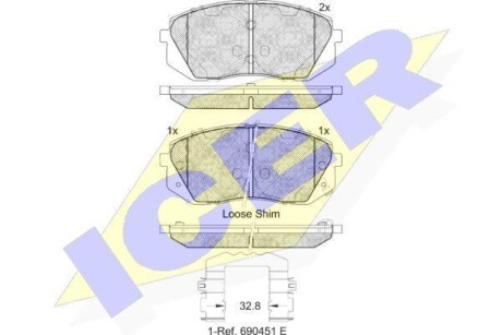 Колодки гальмівні (передні) Hyundai Kona 18-/Kia Niro 18-22/Soul EV 14- ICER 181826-202