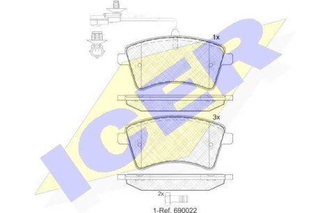 Колодки гальмівні (передні) Renault Kangoo/Nissan NV 250 08- (+датчики) ICER 181854-203
