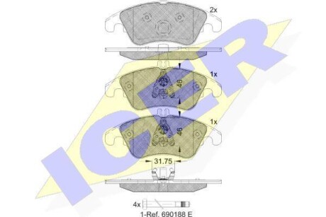 Колодки гальмівні (передні) MB C-class (W204/C205) 07-/E-class (W212/C207) 09-16/SLK (R172)/CLS 11- ICER 181865