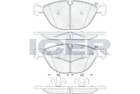 Колодки гальмівні (передні) BMW X5 (E70/F15/F85) 06-/X6 (E71/E72/F16/F86) 08- ICER 181905 (фото 1)