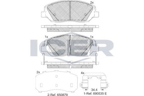 Колодки гальмівні (передні) Hyundai Santa Fe III 12-/Ssangyong Korando III 10- ICER 181997-233