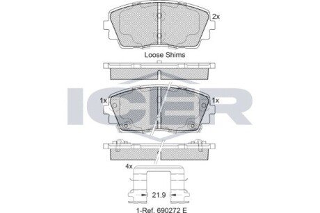 Колодки гальмівні (передні) Dodge i10 07-/Kia Picanto/Ray 11- ICER 182034