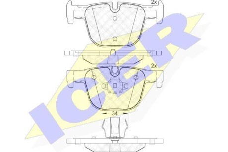 Колодки гальмівні (задні) BMW 3 (F30/F31/F34/F80)/4 (F32/F36/F82) 11- ICER 182064 (фото 1)