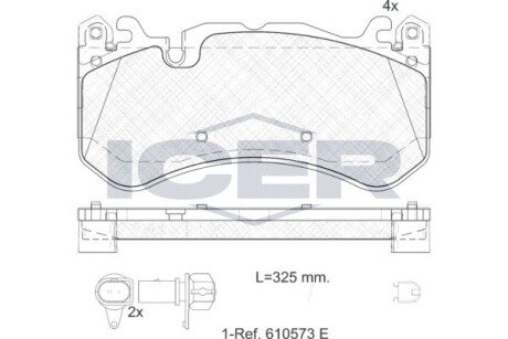 Колодки гальмівні (передні) Audi A6 08-18/A7 13-18 (+датчики) ICER 182079-203