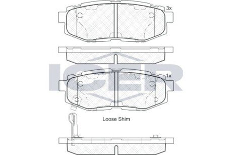 Колодки гальмівні (задні) Subaru Impreza/Outback 08-/Legacy 09-14/Forester 13- ICER 182088 (фото 1)