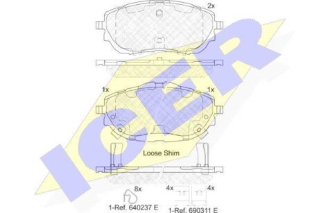 Колодки гальмівні (передні) Toyota Auris II 12-18/Corolla XI 13-18 ICER 182129