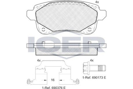 Колодки гальмівні (задні) Renault Megane IV/Scenic IV/Grand Scenic IV/Espace/Talisman 16- ICER 182222-208