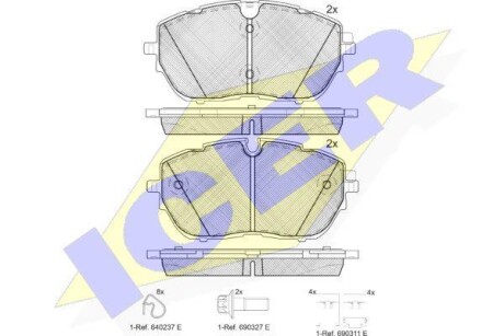 Колодки гальмівні (передні) Citroen C5 21-/Peugeot 308 13-/508 18-/Opel Grandland 19-/Astra L 21- ICER 182227